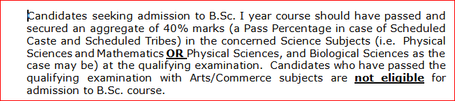 Eligibility for B.Sc. course