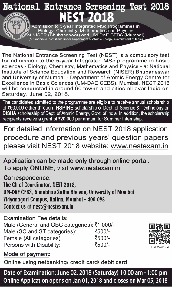NEST 2018 News Paper Notification