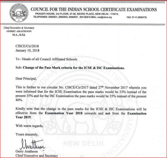CISCE Changed ICSE and ISC Passing Marks Criteria 2018 Onwards