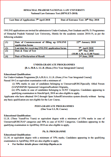 HP NET Admission Calendar