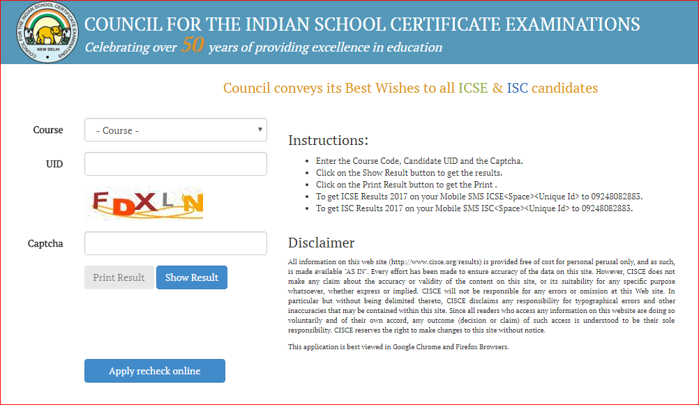 CISCE Results Page