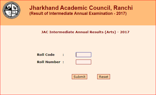 Jharkhand Academic Council Intermediate Result Page