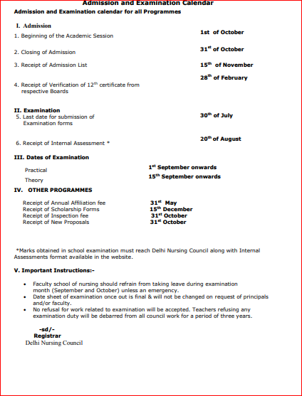 Admission & Examiantion Calendar