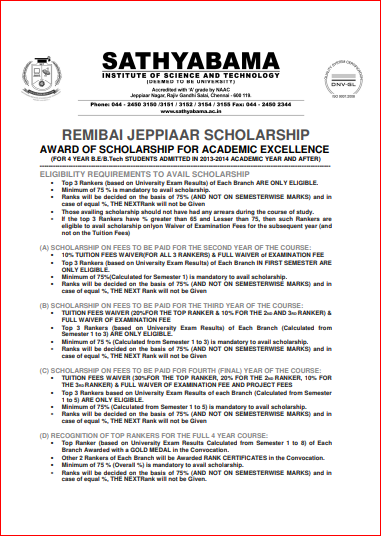 Remibai Jeppaiaar Scholarship
