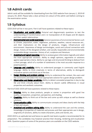 CEED 2019 Syllabus