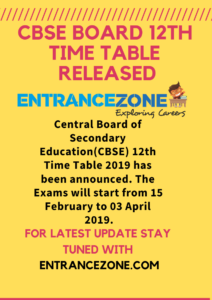 CBSE 12th Time Table 2019