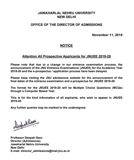 Jnu Delhi Admission Notification 2020