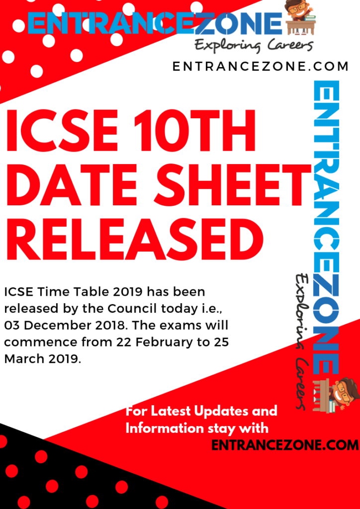 ICSE 10 Date Sheet 2019
