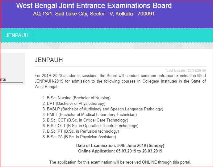 WB JENPAUH 2019 Important Dates
