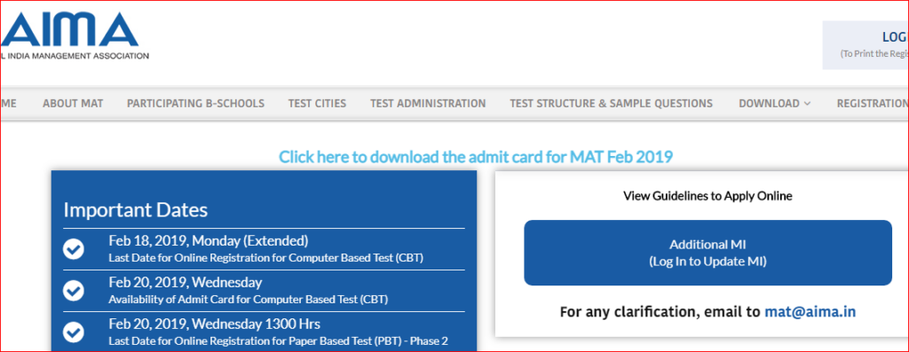AIMA MAT 2019 Admit Card