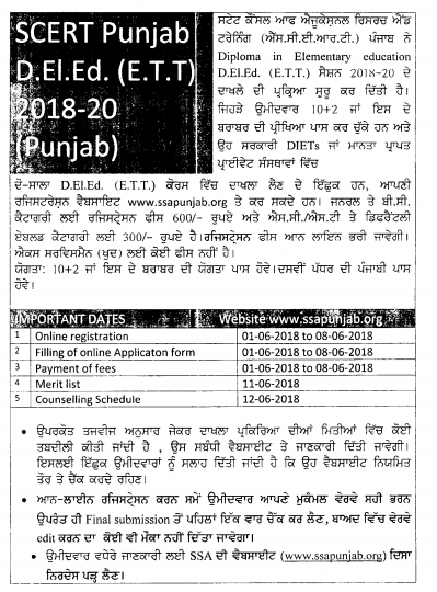 SCERT Punjab DELED ETT 2018-20 Panjab