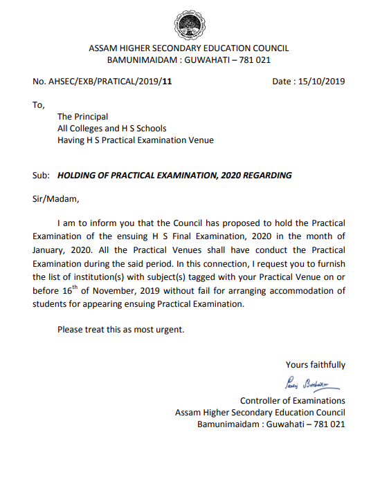 Assam Practical 2020 Notification