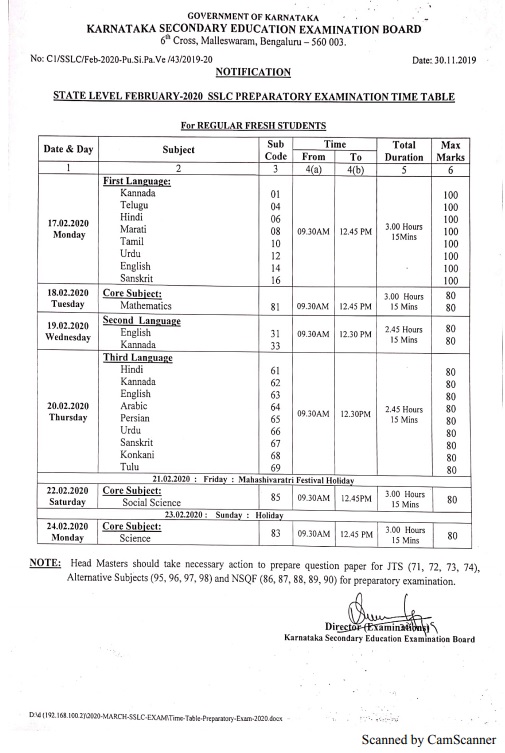 Karnataka Preparatory Time Table 2020 Karnataka Preparatory Time Table 2020