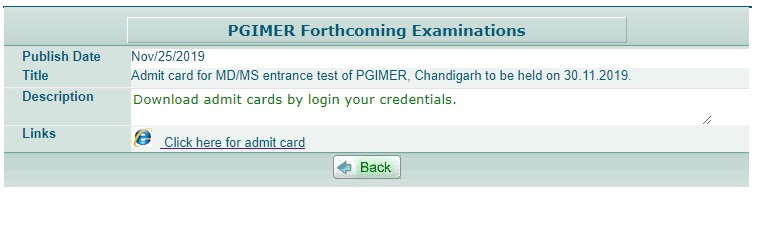 PGIMER Admit Card 2019