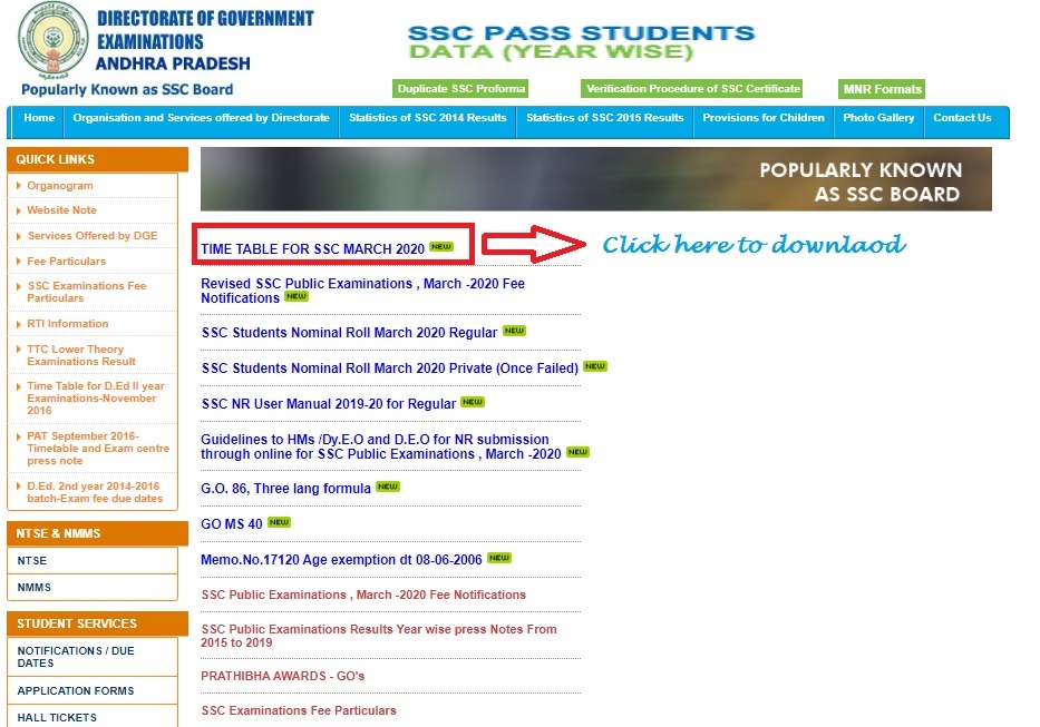 Andhra Pradesh SSC Time Table 2020