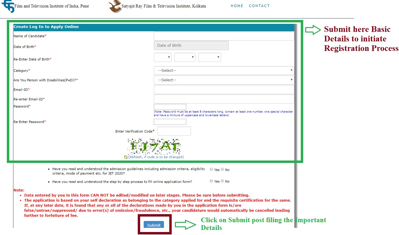 FTII JET 2020 Basic Registration