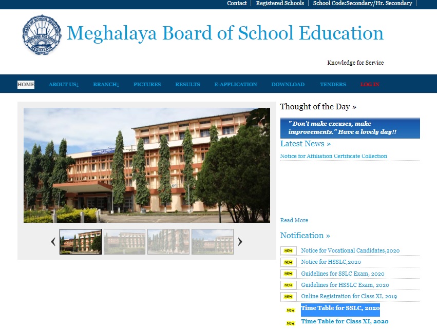 Meghalaya Board 10th Time Table Notification