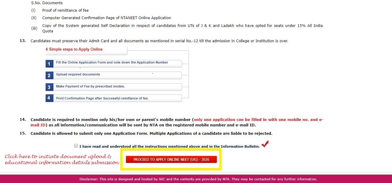 NEET 2020 Registration Process