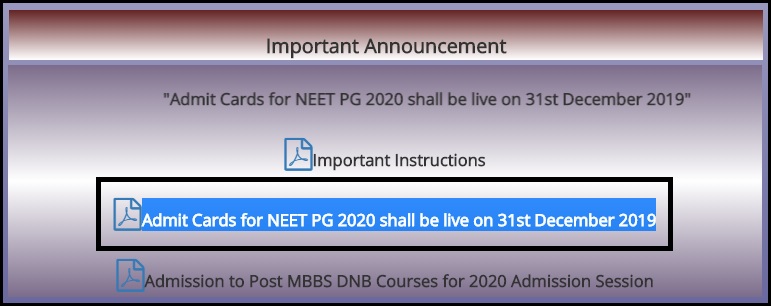 NEET PG 2020 Admit Card New Date