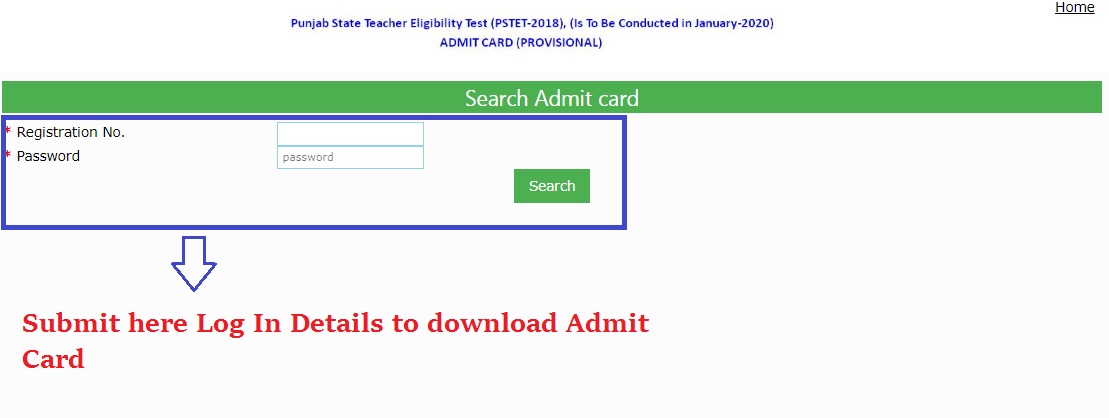 PSTET 2019 Fresh Admit Card