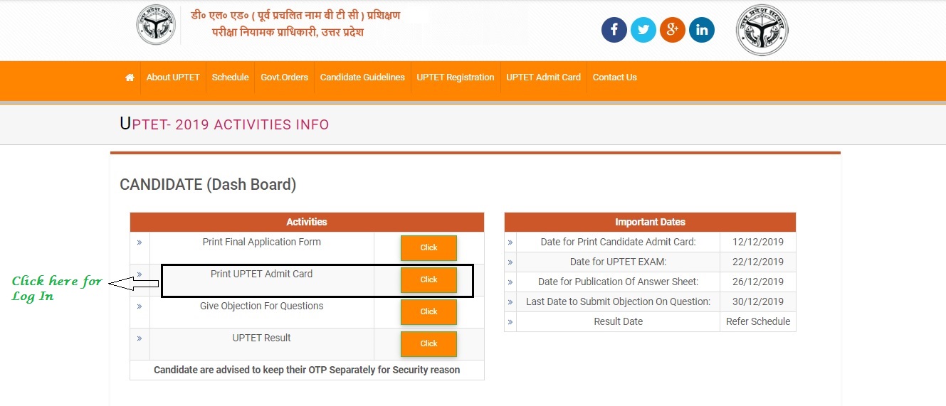 UP TET 2019 Admit Card Procedure