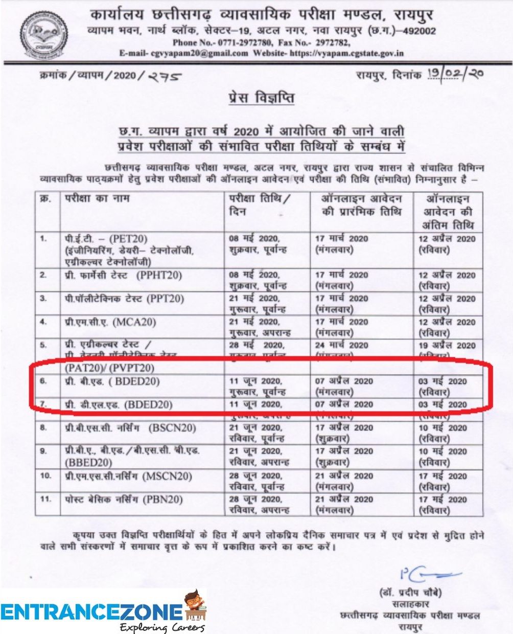 CG Pre B.Ed Admissions 2020 Application Form (Extended), Syllabus