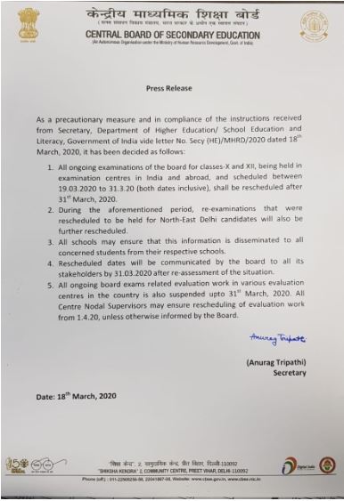 CBSE Board Examination Postponed: CBSE 12th and 10th Board New Dates ...