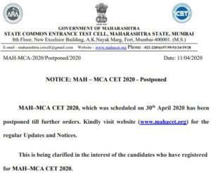 MAH MCA CET Postponed