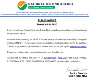 NEET No change in syllabus