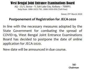 WBJEE JECA Application Form Postponed