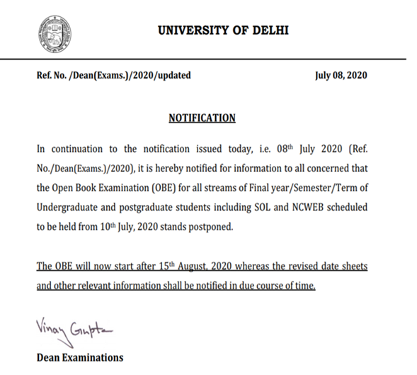 Delhi University Final Year Exams Postponed