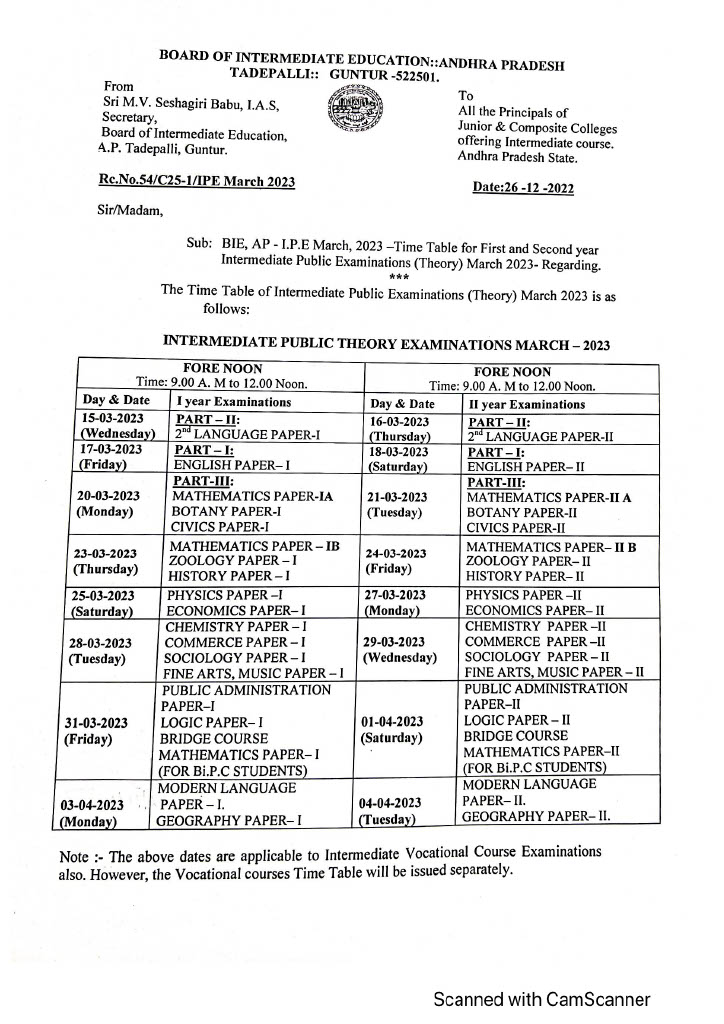 Andhra Pradesh 12th Time Table 2024 Inter Exam Date Sheet PDF Admissions