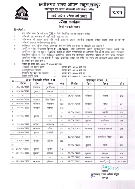 CGSOS Time Table 2023