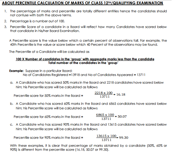 PERCENTILE CALCULATION FOR JEE MAIN