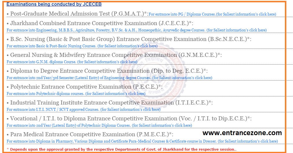 Examinations conducted by JCECEB
