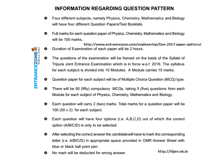 Tripura JEE Question Pattern