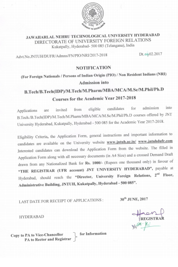 Jntu admission notice