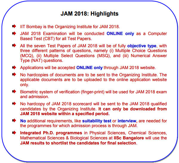 Joint Admission Test for M.Sc. 2018