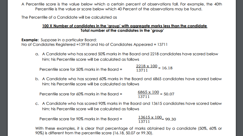 Percentile Score Calculation