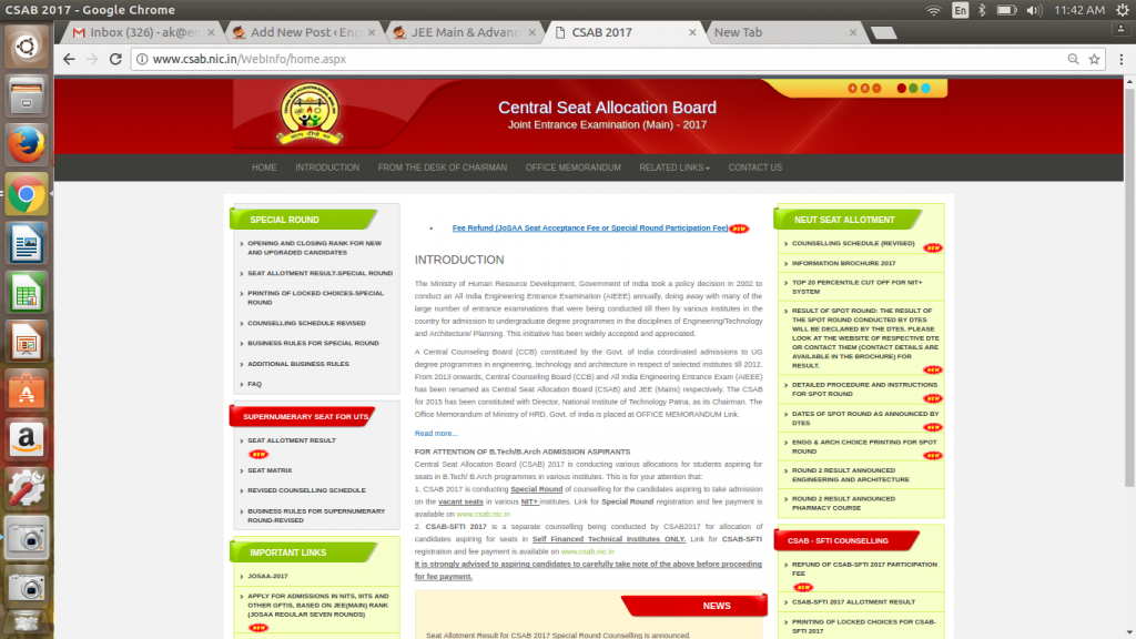 Central Seat Allocation Board (CSAB) 2018