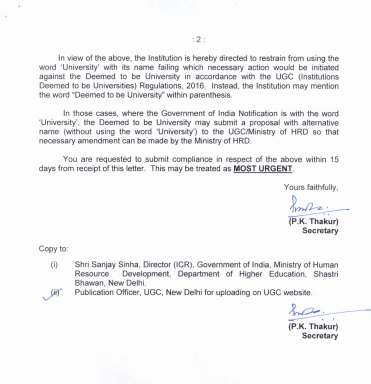 UGC Letter Regarding University names cont...