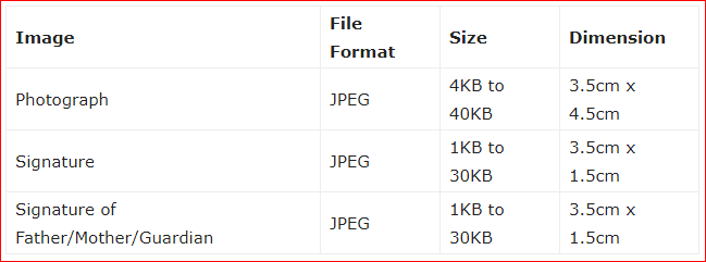 JEE Main Image Specifications