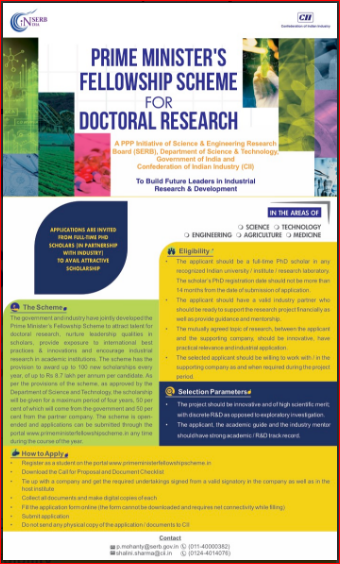PM Fellowship Scheme for Doctoral Research