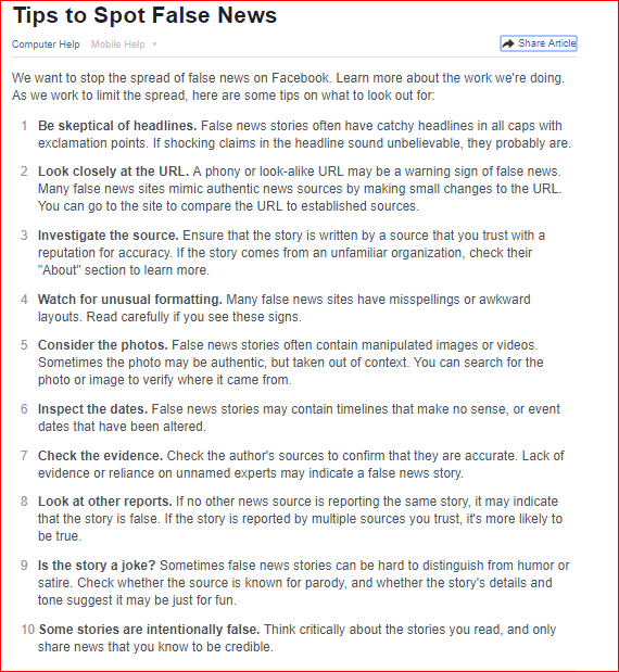 Facebook Tips to Spot False News