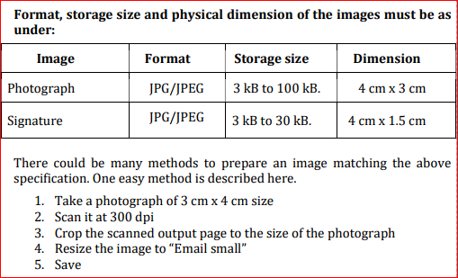 Format of Photograph and Signature