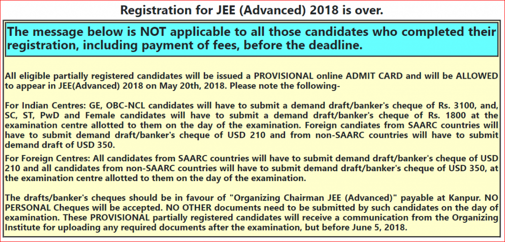 JEE Advanced Registration Second Chance