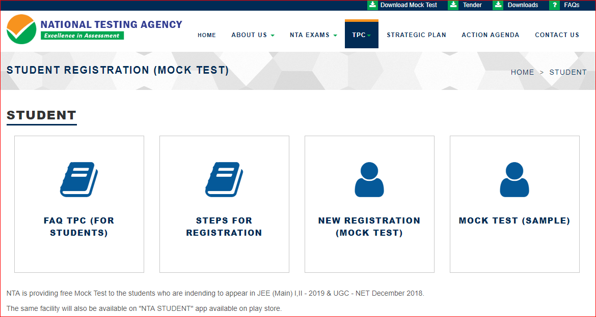 NTA TPC Mock Test Student Registration