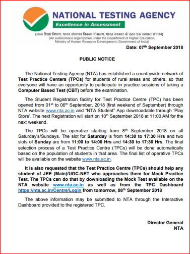 NTA TPC MOCK TEST TIMINGS