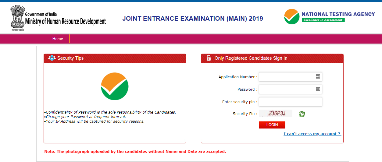 JEE Main Exam Center Login