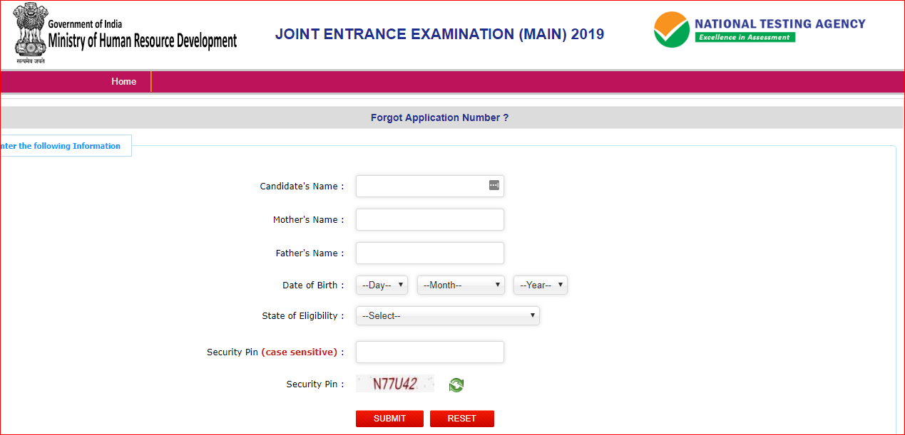 Enter the Following Details of JEE Application Form